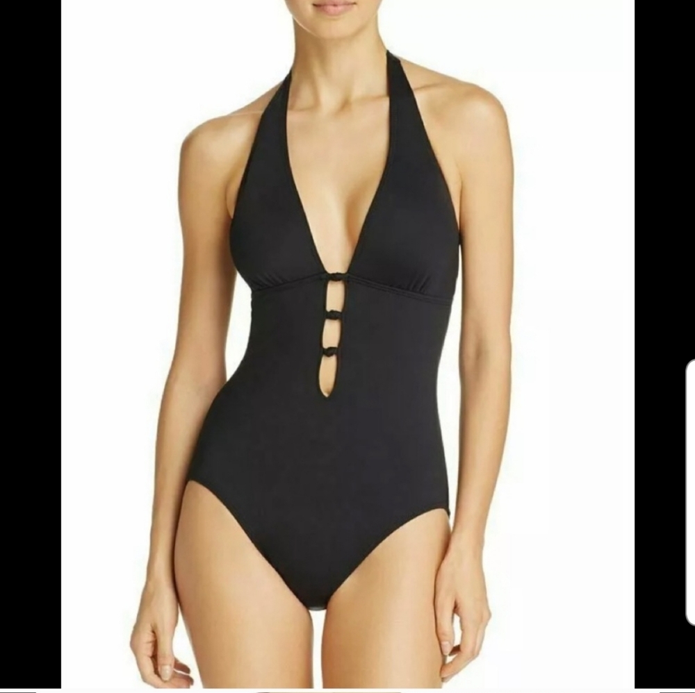 Lauren Ralph Lauren Black Plunge One Piece Swim